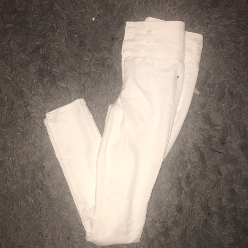 All white high waisted skinny jeans